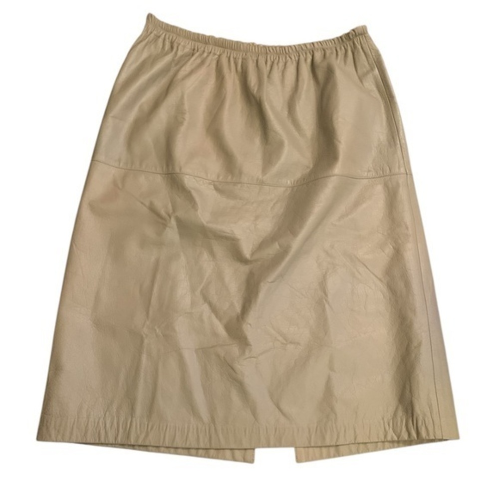 Vintage Bonnie Boerer Leather Skirt Beige Tan Lined Midi Size Large